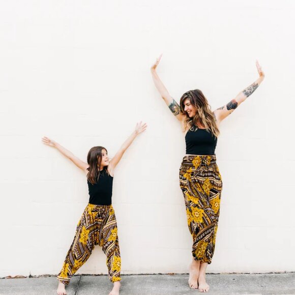 Kids Jakarta Harem Pant Unisex Drawstring Elastic Waist Travel Boho Pocket Pants - Picture 8 of 16